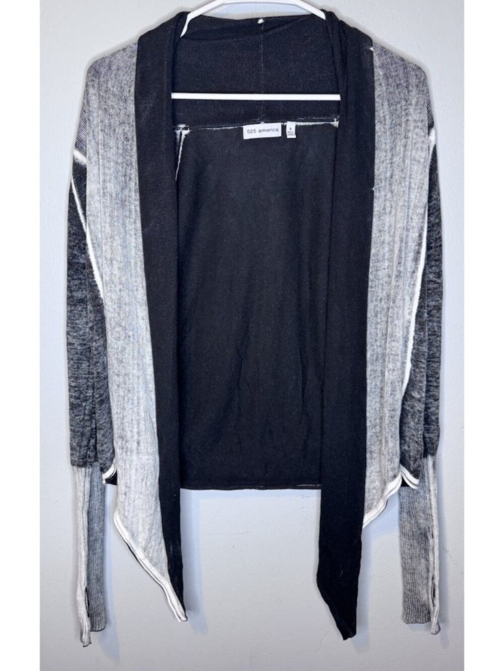 525 America Cardigan Small Black Grey Open Front Viscose Womens